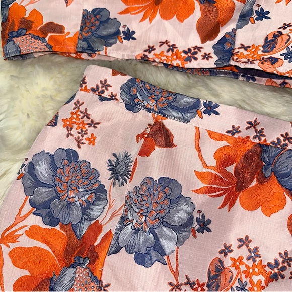 Fashion nova Asami floral skirt set jacquard pink peach orange navy cute - Picture 10 of 14